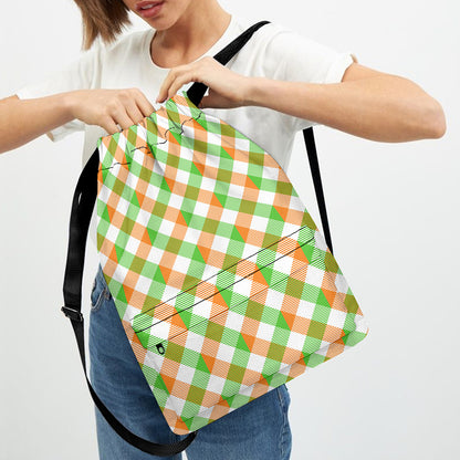 Irish Plaid Saint Patrick's Day Print Drawstring Backpack
