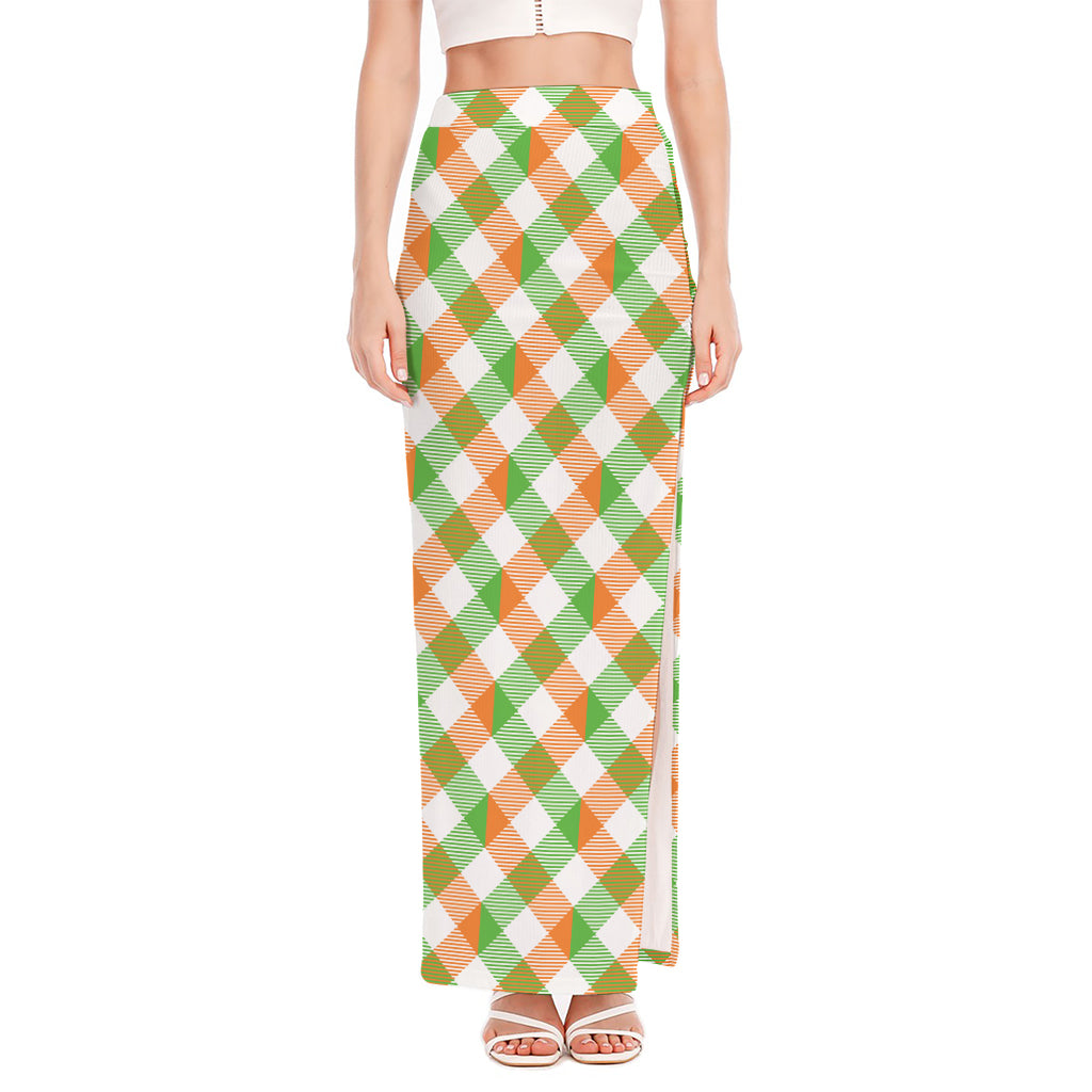 Irish Plaid Saint Patrick's Day Print High Slit Maxi Skirt