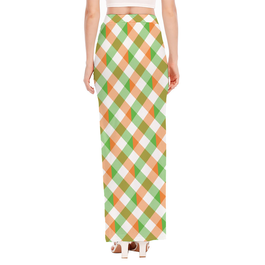 Irish Plaid Saint Patrick's Day Print High Slit Maxi Skirt