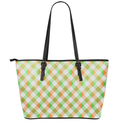 Irish Plaid Saint Patrick's Day Print Leather Tote Bag