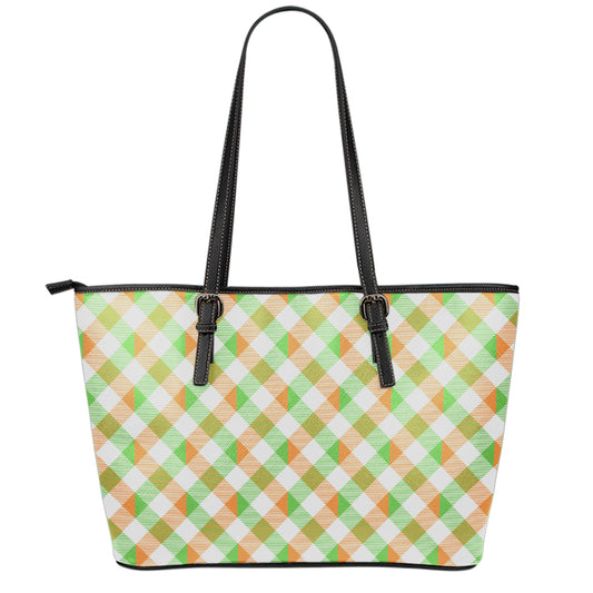 Irish Plaid Saint Patrick's Day Print Leather Tote Bag