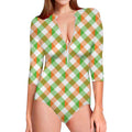 Irish Plaid Saint Patrick's Day Print Long Sleeve Swimsuit
