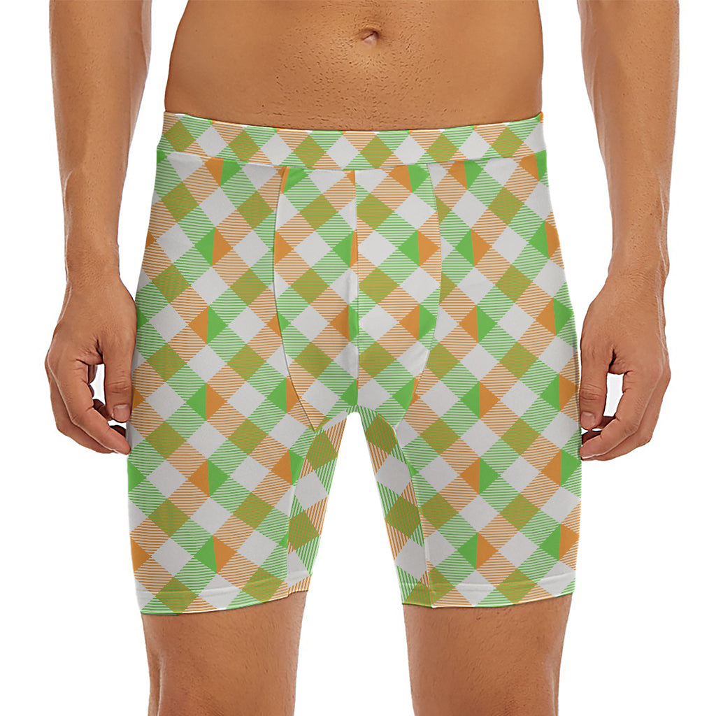 Irish Plaid Saint Patrick's Day Print Men's Long Boxer Briefs