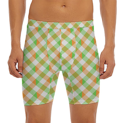 Irish Plaid Saint Patrick's Day Print Men's Long Boxer Briefs