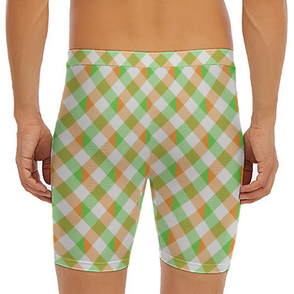 Irish Plaid Saint Patrick's Day Print Men's Long Boxer Briefs