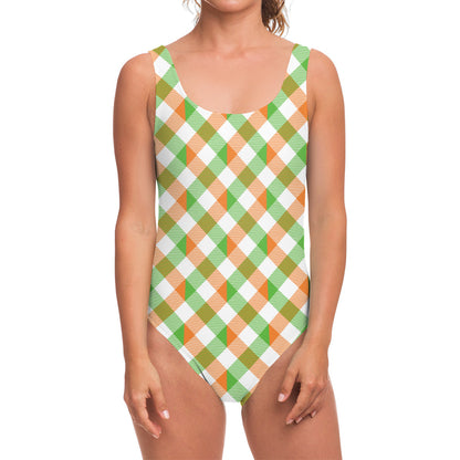 Irish Plaid Saint Patrick's Day Print One Piece Swimsuit