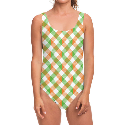 Irish Plaid Saint Patrick's Day Print One Piece Swimsuit