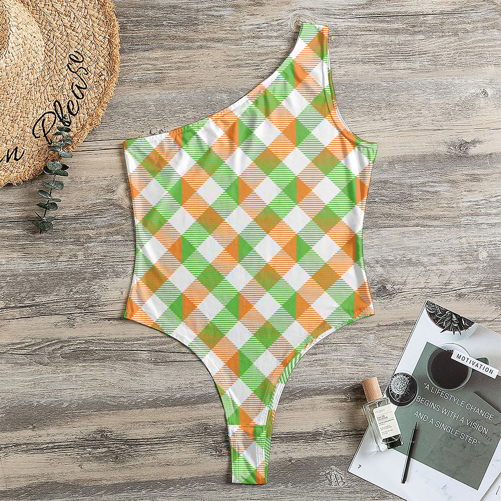 Irish Plaid Saint Patrick's Day Print One Shoulder Bodysuit
