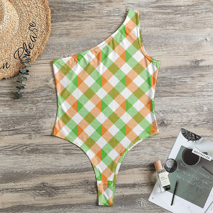 Irish Plaid Saint Patrick's Day Print One Shoulder Bodysuit