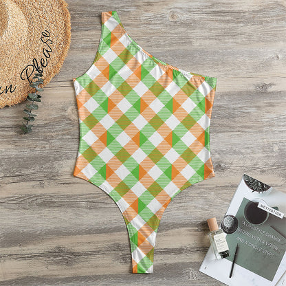 Irish Plaid Saint Patrick's Day Print One Shoulder Bodysuit