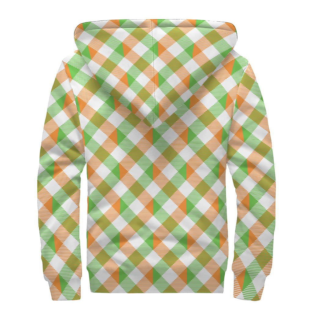 Irish Plaid Saint Patrick's Day Print Sherpa Lined Zip Up Hoodie