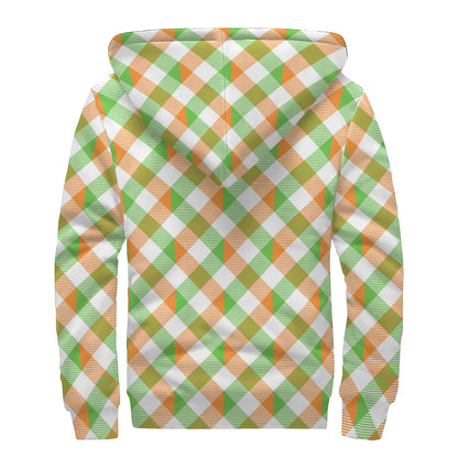 Irish Plaid Saint Patrick's Day Print Sherpa Lined Zip Up Hoodie