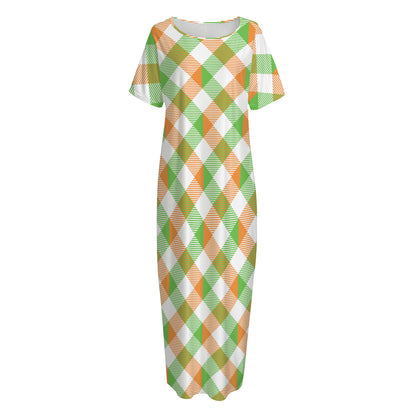 Irish Plaid Saint Patrick's Day Print Short Sleeve Long Nightdress