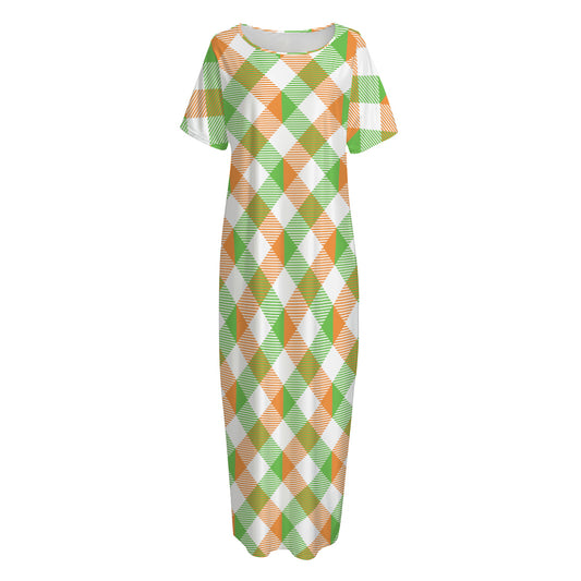 Irish Plaid Saint Patrick's Day Print Short Sleeve Long Nightdress