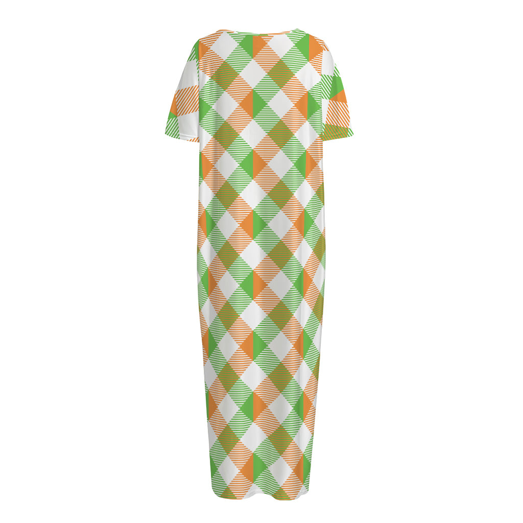 Irish Plaid Saint Patrick's Day Print Short Sleeve Long Nightdress