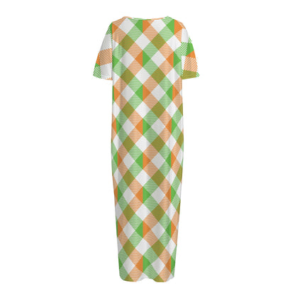 Irish Plaid Saint Patrick's Day Print Short Sleeve Long Nightdress