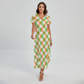 Irish Plaid Saint Patrick's Day Print Short Sleeve Maxi Dress