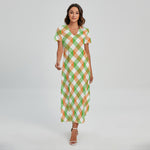 Irish Plaid Saint Patrick's Day Print Short Sleeve Maxi Dress
