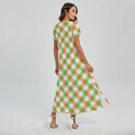 Irish Plaid Saint Patrick's Day Print Short Sleeve Maxi Dress