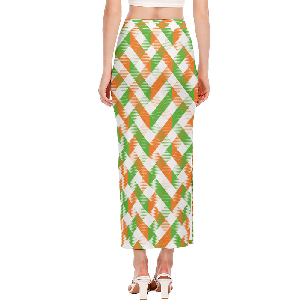 Irish Plaid Saint Patrick's Day Print Side Slit Maxi Skirt