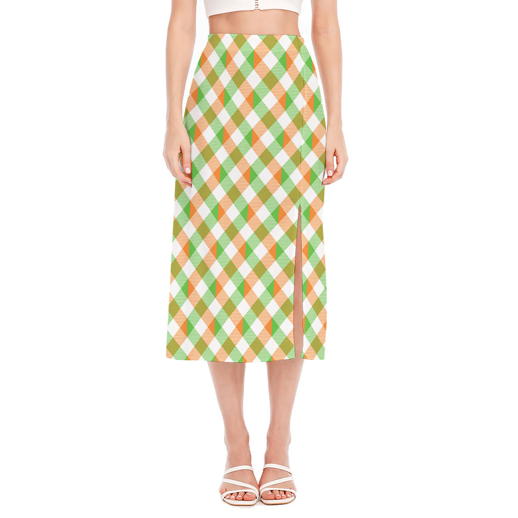 Irish Plaid Saint Patrick's Day Print Side Slit Midi Skirt
