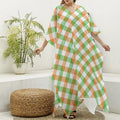 Irish Plaid Saint Patrick's Day Print Silk V-Neck Kaftan Dress