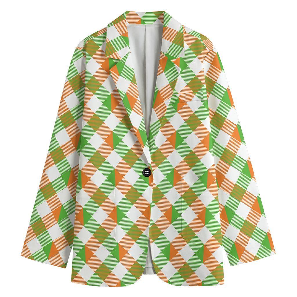 Irish Plaid Saint Patrick's Day Print Women's Cotton Blazer