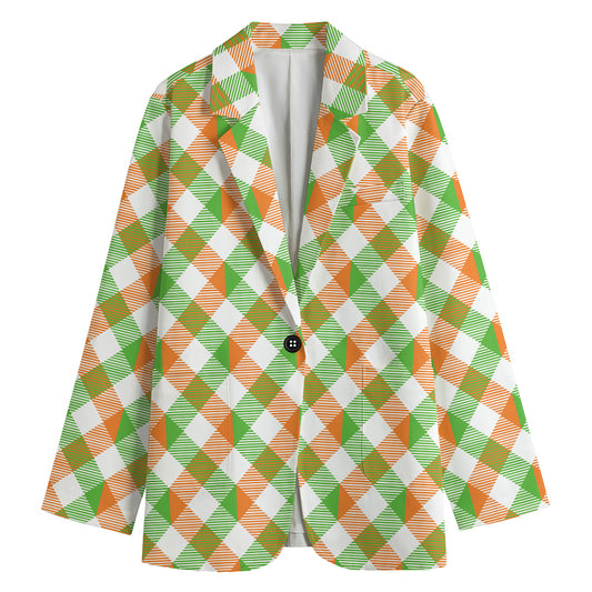 Irish Plaid Saint Patrick's Day Print Women's Cotton Blazer