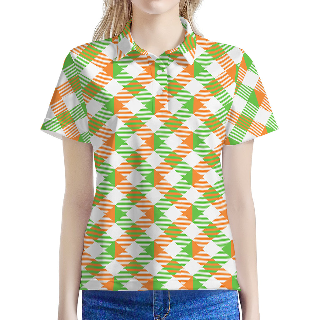 Irish Plaid Saint Patrick's Day Print Women's Polo Shirt