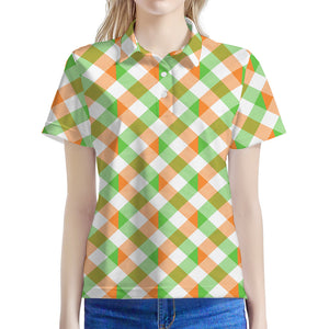 Irish Plaid Saint Patrick's Day Print Women's Polo Shirt