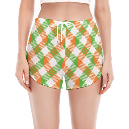 Irish Plaid Saint Patrick's Day Print Women's Split Running Shorts