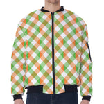 Irish Plaid Saint Patrick's Day Print Zip Sleeve Bomber Jacket