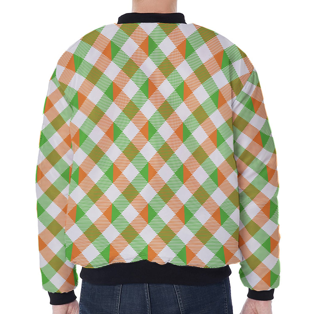 Irish Plaid Saint Patrick's Day Print Zip Sleeve Bomber Jacket