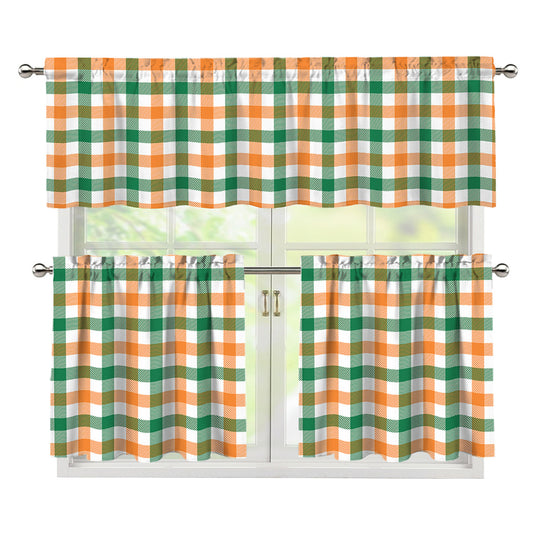 Irish Plaid St. Patrick's Day Print 3 Piece Kitchen Curtains