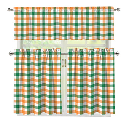 Irish Plaid St. Patrick's Day Print 3 Piece Kitchen Curtains