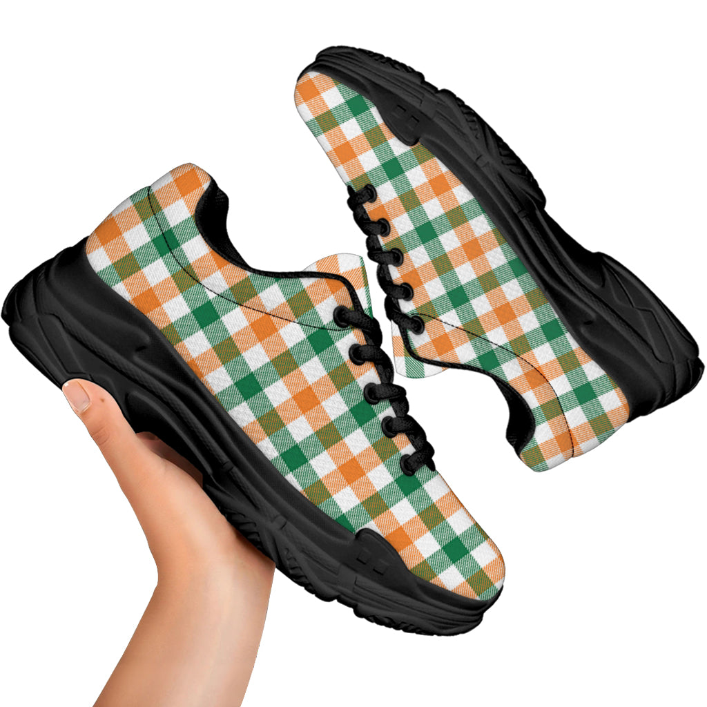 Irish Plaid St. Patrick's Day Print Black Chunky Shoes