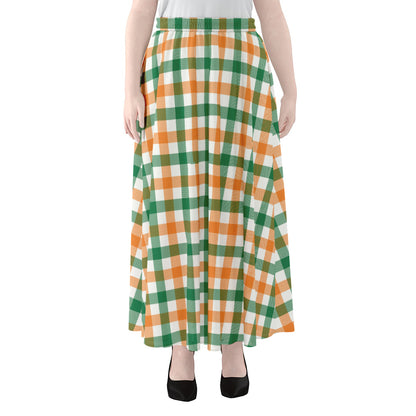 Irish Plaid St. Patrick's Day Print Chiffon Maxi Skirt