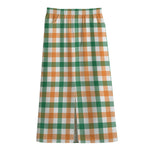 Irish Plaid St. Patrick's Day Print Cotton Front Slit Maxi Skirt