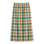 Irish Plaid St. Patrick's Day Print Cotton Front Slit Maxi Skirt