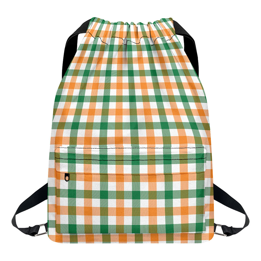 Irish Plaid St. Patrick's Day Print Drawstring Backpack