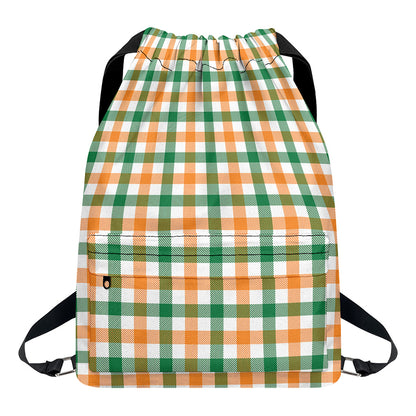 Irish Plaid St. Patrick's Day Print Drawstring Backpack