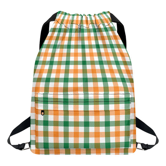 Irish Plaid St. Patrick's Day Print Drawstring Backpack
