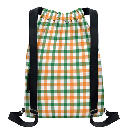 Irish Plaid St. Patrick's Day Print Drawstring Backpack