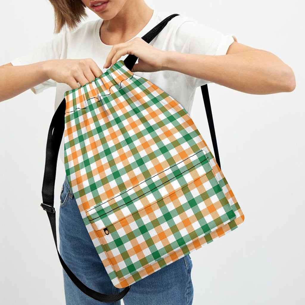 Irish Plaid St. Patrick's Day Print Drawstring Backpack