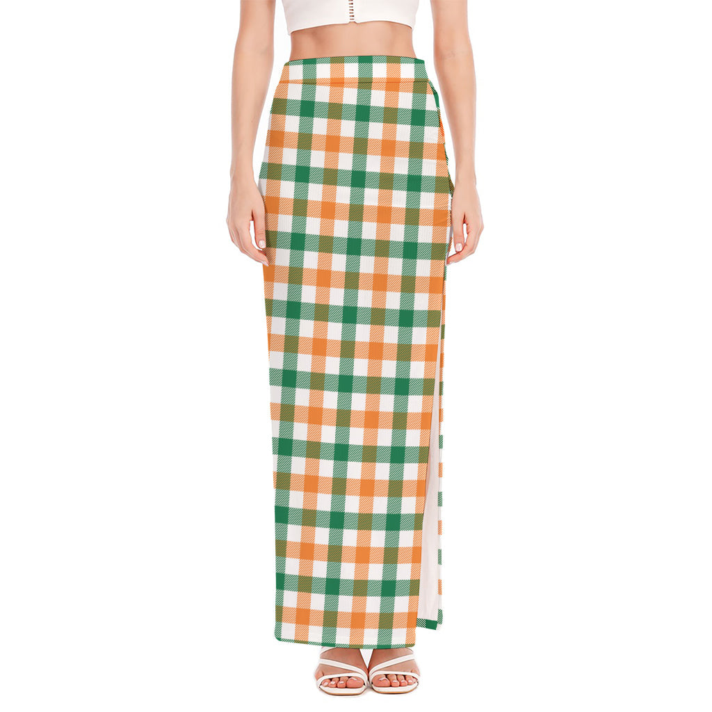 Irish Plaid St. Patrick's Day Print High Slit Maxi Skirt