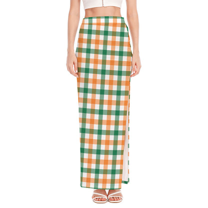 Irish Plaid St. Patrick's Day Print High Slit Maxi Skirt