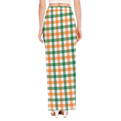 Irish Plaid St. Patrick's Day Print High Slit Maxi Skirt