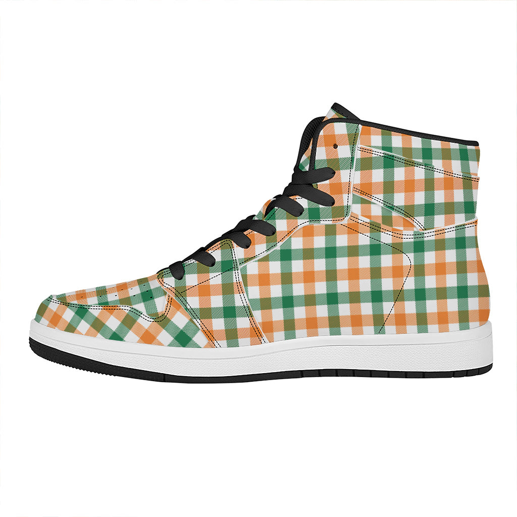 Irish Plaid St. Patrick's Day Print High Top Leather Sneakers