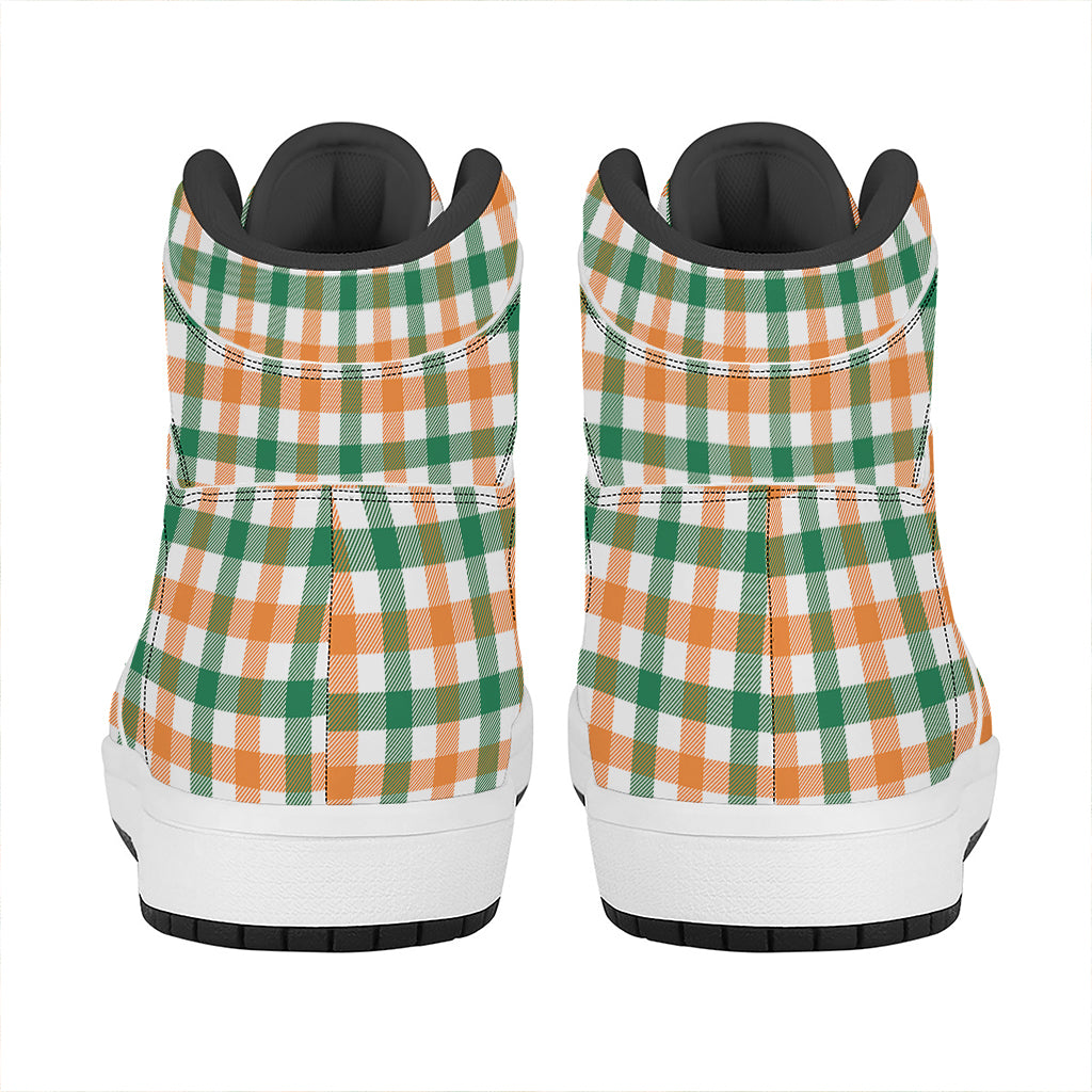 Irish Plaid St. Patrick's Day Print High Top Leather Sneakers