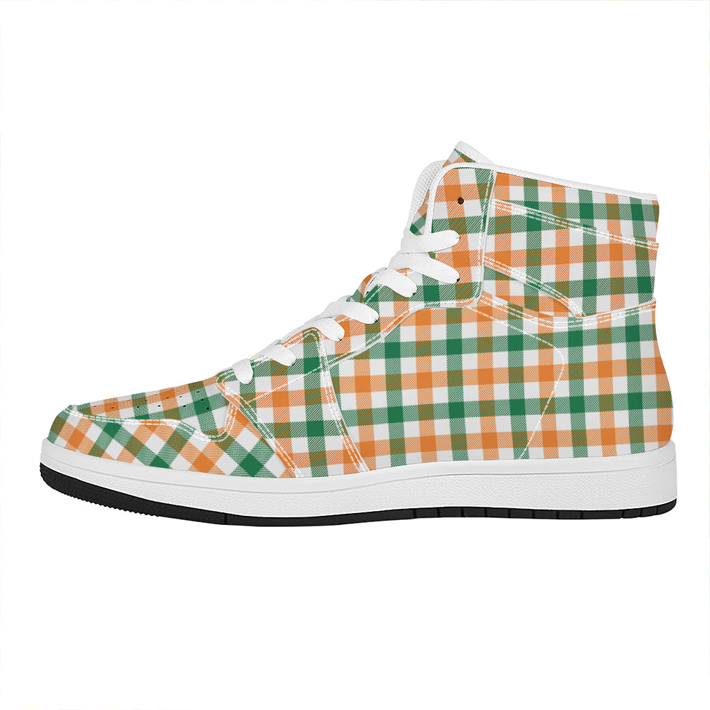 Irish Plaid St. Patrick's Day Print High Top Leather Sneakers